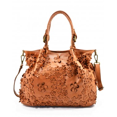 23■ Klassischer Damen Shopper Handtasche aus italien Leder mit Blumen-Laserdruck